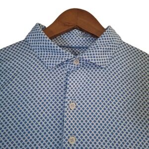 Johnnie-O Floral Polo Shirt Men's Large White Blue Featherweight Performance
